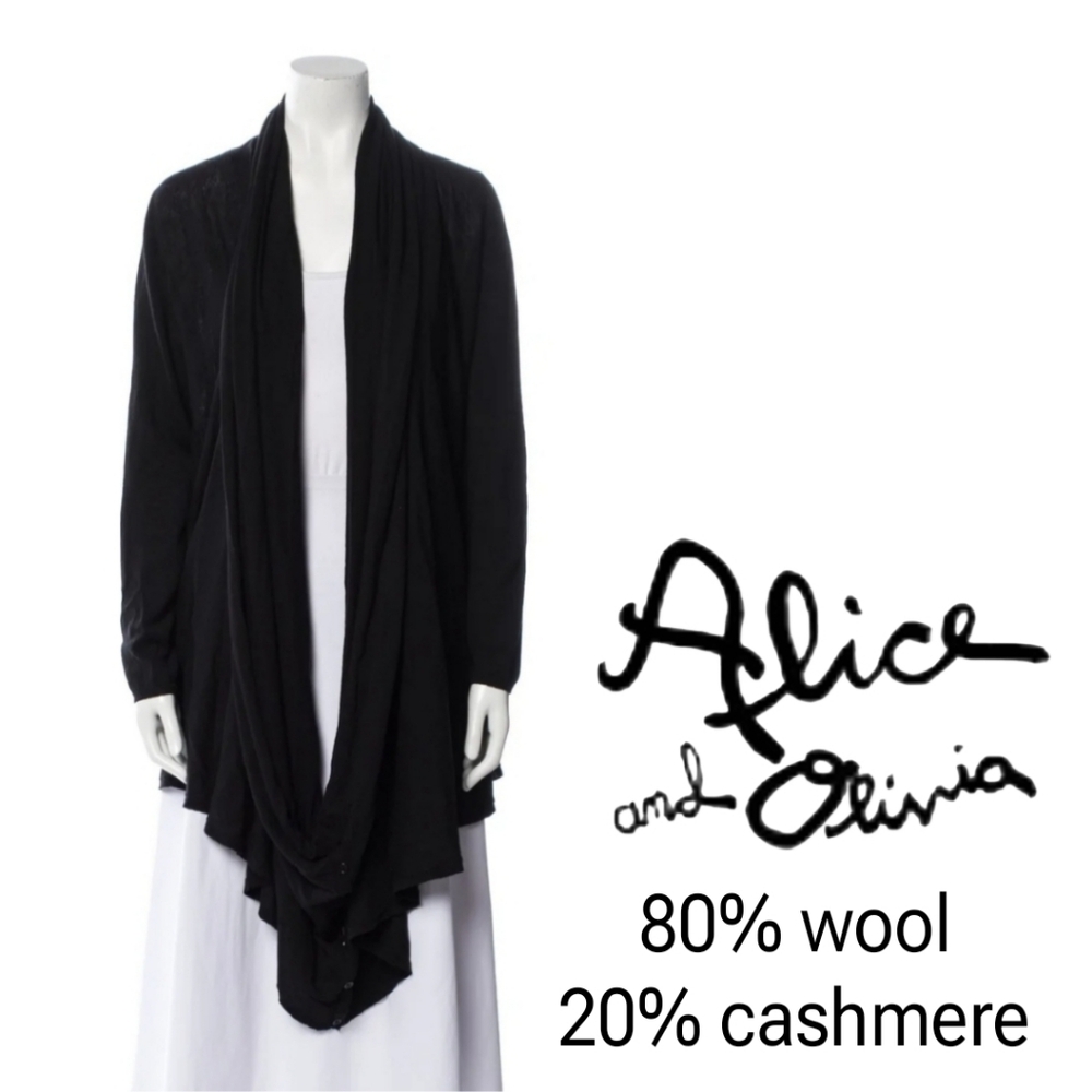Alice + Olivia Wool & Cashmere Open Front Sweater Jacket High Low Lux
